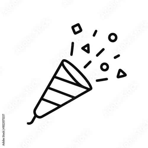 Fine line confetti cannon icon representing party moment and joyful celebration, ideal for festive visuals, event highlights and celebration themes