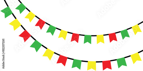 Festive flag garland vector illustration. Retro bunting in simple flat style, isolated on white background. Carnival garland with flags for festive decoration.