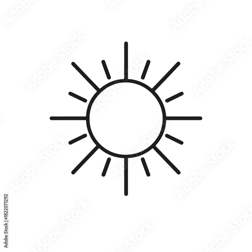 Fine line sun icon symbolizing solar energy and central position in the solar system, ideal for astronomy visuals, science diagrams and space education tools