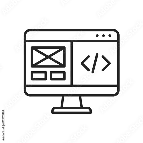 Fine line UI and code collaboration icon symbolizing frontend development and design integration, ideal for software interface building and agile product creation