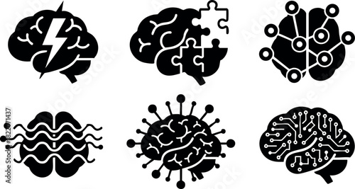 Brain icons set neural network artificial intelligence technology concept vector illustration