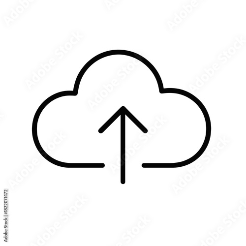 Fine line cloud deployment icon with upload arrow, ideal for software release, DevOps pipeline visuals and cloud-based application delivery