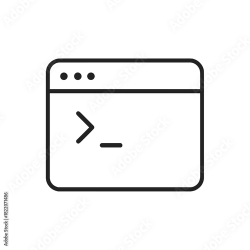 Fine line terminal window icon symbolizing command line development and scripting, ideal for backend coding, automation tools and software engineering interfaces