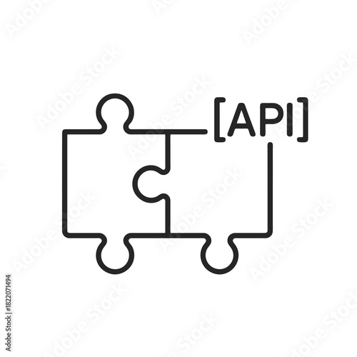 Fine line API integration icon with puzzle link, ideal for software connectivity, backend communication and system interoperability visuals