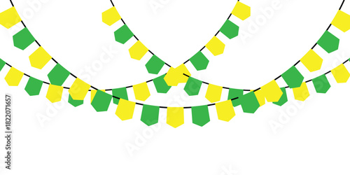 Colorful bunting flags on string for birthday party decoration set, holiday anniversary fabric garlands design, modern festive hanging decor. Bunting flags banner best for Birthday party and carnival 