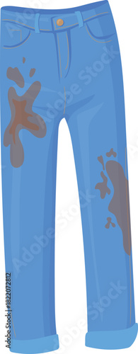 Jeans with dirty stains. Spill wash cartoon icon