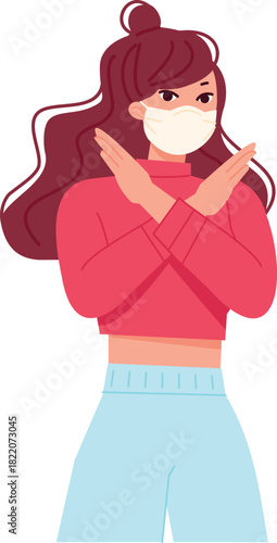 No virus spread. Woman show stop gesture