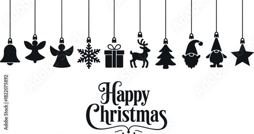 Black Christmas Ornaments and Happy Christmas Text
