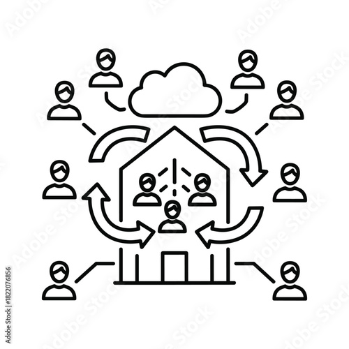 Remote work collaboration, home office team, cloud connectivity