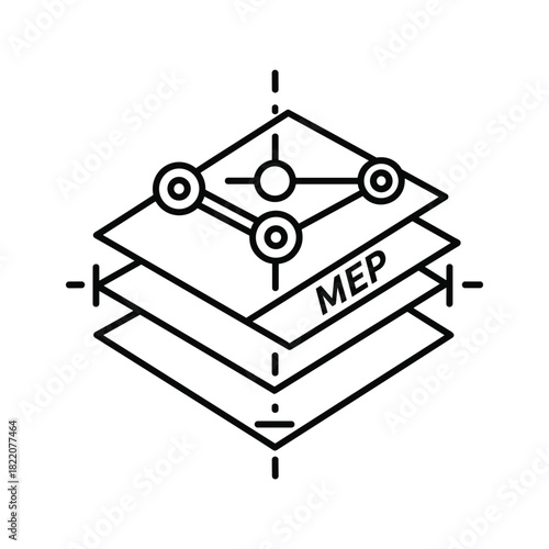 Mep building systems design icon with layered structural plan
