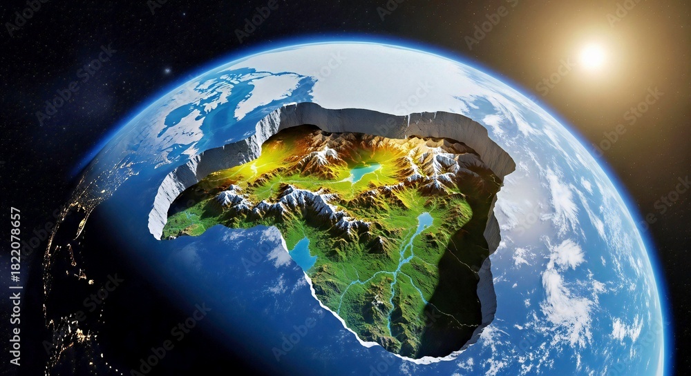 Fototapeta premium Conceptual Dissection of Planet Earth Revealing an Unknown Hidden Landmass