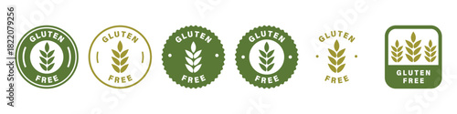 Gluten Free Badge Icon Set – Organic Wheat Free Labels for Product Packaging