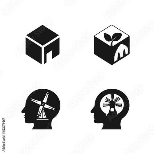 Abstract icons representing ideas of sustainability and renewable energy