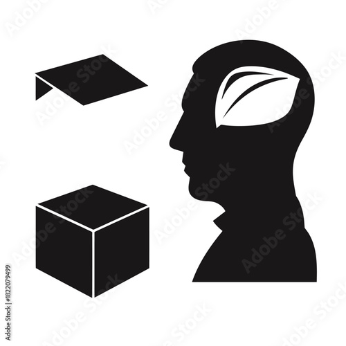 Conceptual illustration of human mind and geometric shapes in graphic design