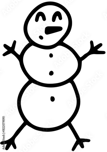 Illustration vectorielle joyeuse et simple d'un bonhomme de neige. Le design de style doodle est idéal pour les thèmes d'hiver, les cartes de vœux pour enfants