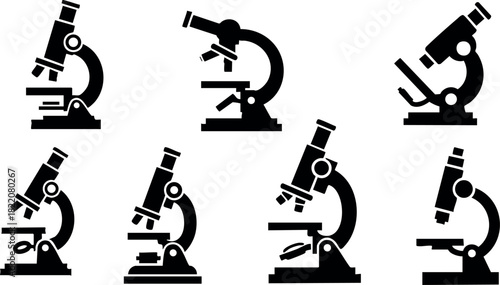 Microscope icons set simple black scientific laboratory equipment vector illustration collection