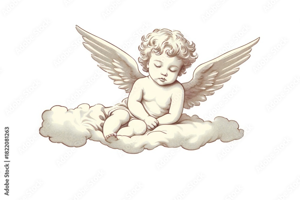 Fototapeta premium Cherub drawing angel cloud.