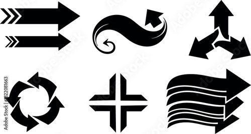 Black arrow set different styles simple vector icons isolated on white background collection of abstract directional symbols