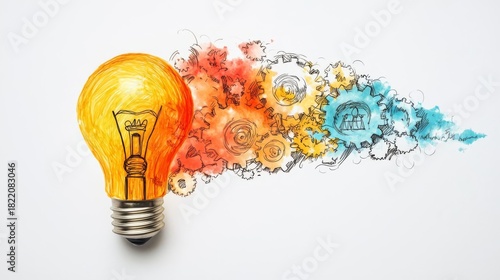 A creative light bulb illustration with colorful gears, symbolizing innovation and ideas in technology.