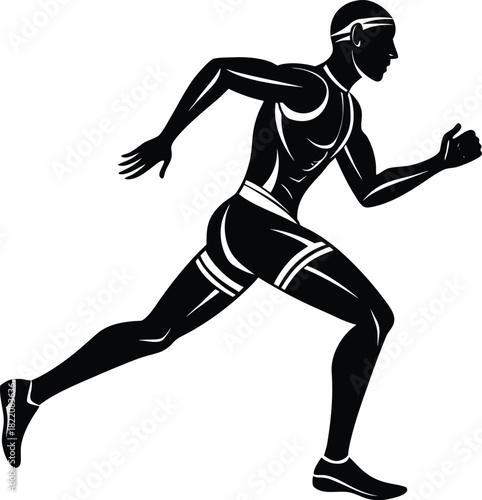 triathlete running silhouette vector showing strong athletic motion, perfect for sports graphics, fitness branding, competition posters, training icons, and endurance-themed designs.