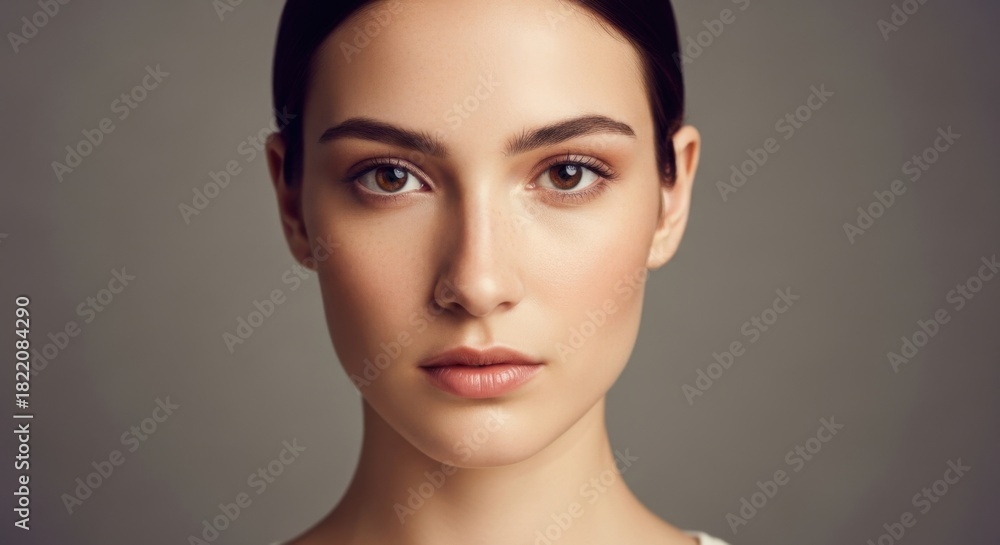 Naklejka premium Elegant portrait of a young woman with flawless skin and captivating