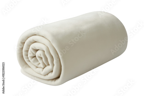 Rolled up cream colored soft fleece blanket isolated on a transparent background