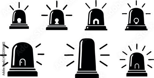Black emergency siren lights vector illustration flat design simple icons set