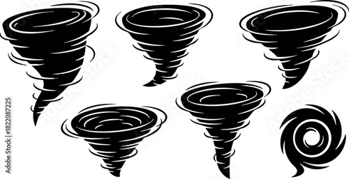 Tornado swirl vector icons cyclone wind storm spiral natural disaster set illustration