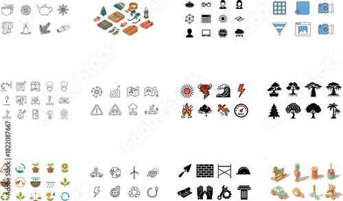 Assorted flat icons for various industries and activities