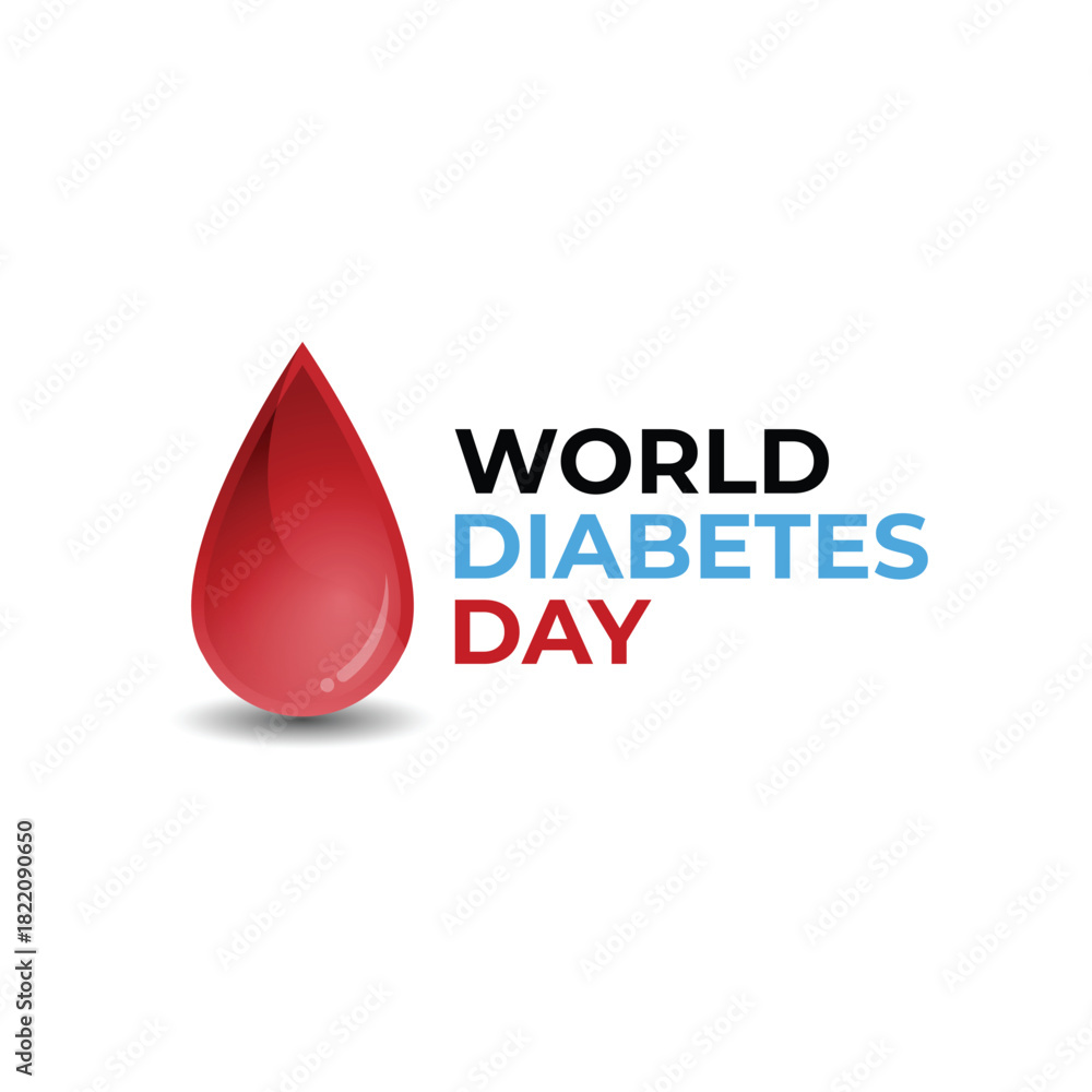 Fototapeta premium World Diabetes Day Vector, Realistic 3D Red Blood Drop & Typography
