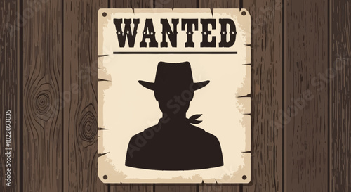 Wanted Poster Silhouette on Wooden Background Wild West Outlaw Notice Design
