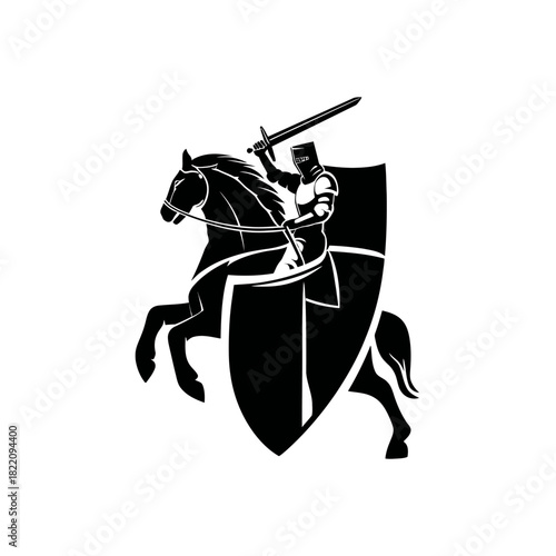 Knight on horseback silhouette of a warrior with sword and shield