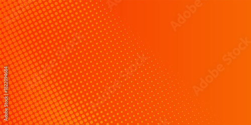 Orange halftone dots, abstract pattern with dark and bright gradient background. Modern trendy design in Vector Illustration
