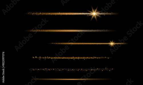 Set of gold glittering star dust trail sparkling