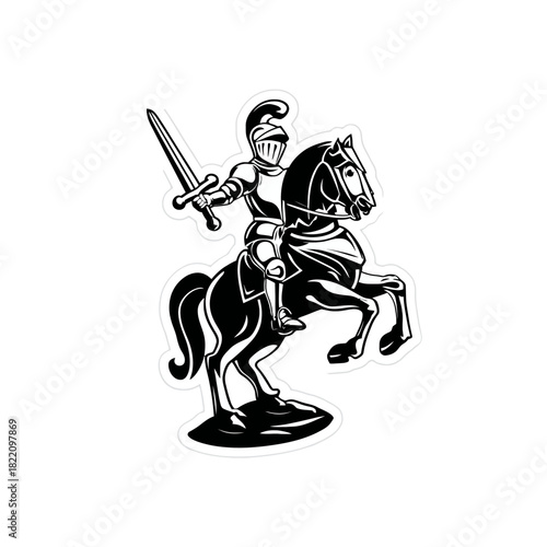 Knight on horseback silhouette vector illustration of medieval warrior