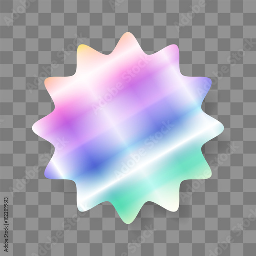 Holographic Y2K vector sticker star shape. Isolated iridescent gradient futuristic label template on checkered backdrop. Vintage, Nostalgia, 90s style