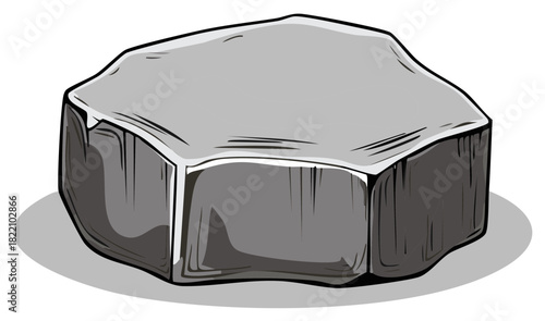 Single Large Stone Block with Shadow Illustration in Grey Scale Tones