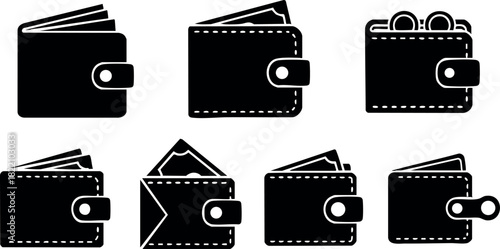 Set of black wallet icons different styles vector illustration simple design secure money storage