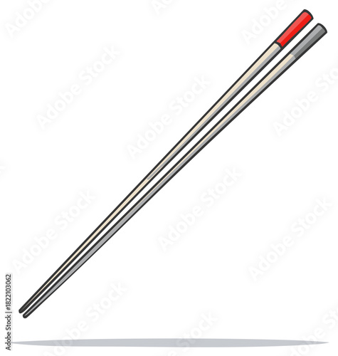 Stylized Asian chopsticks with red and gray tips in a clean vector illustration for dining and food concepts