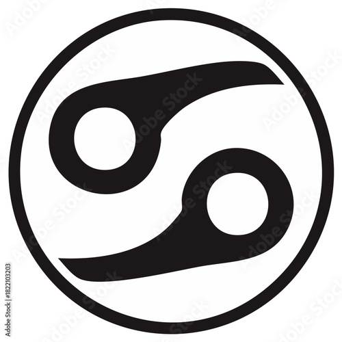 Stylized Graphic Depiction of Cancer Zodiac Sign in Black and White