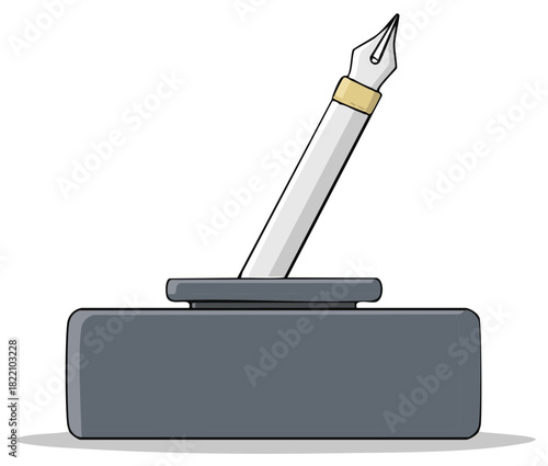 Classic fountain pen with nib resting in an inkwell stand