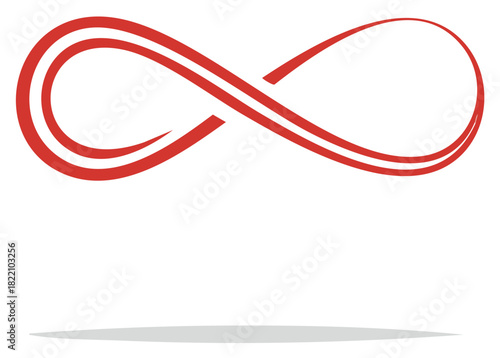 Red infinity symbol with double lines and a subtle shadow representing eternity and endless possibilities