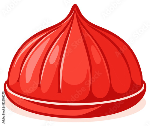 Red Vector Illustration of a Toque Hat Design Featuring Dome Shaped Top and White Stripe