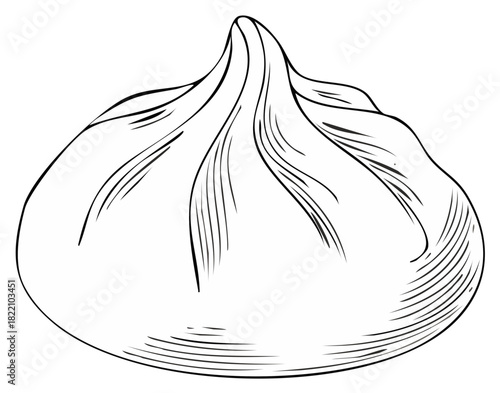 Sketch of a Fluffy, Steamed Food Element, Hand Drawn Isolated