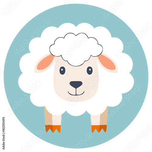 Cute Sheep Illustration Round Icon Wooly Animal Flat Design Lamb Cartoon