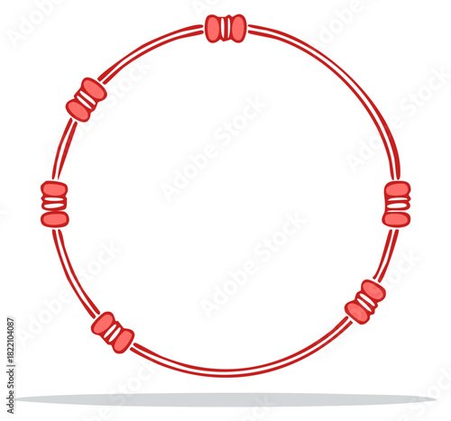 Red String Bracelet with Beads, Round Shape Talisman Charm