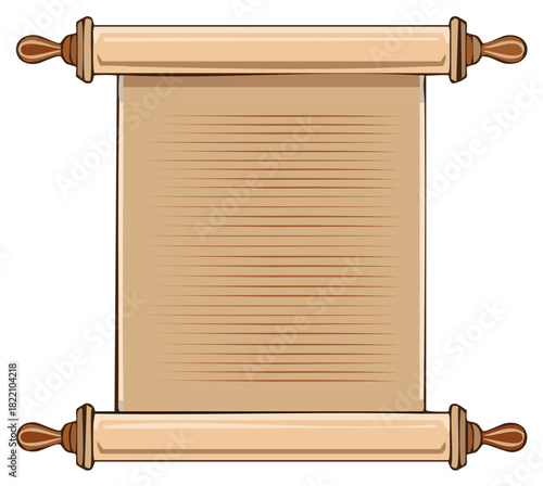 Old blank parchment scroll with wooden rollers vector illustration for a message or map
