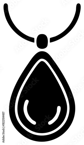 Pendant Necklace Silhouette Featuring a Teardrop Gemstone in Simple Vector Style
