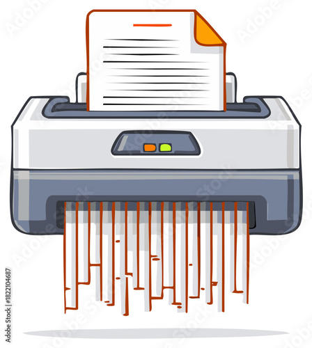 Cartoon Paper Shredder Destroying Sensitive Documents Illustration Digital Image