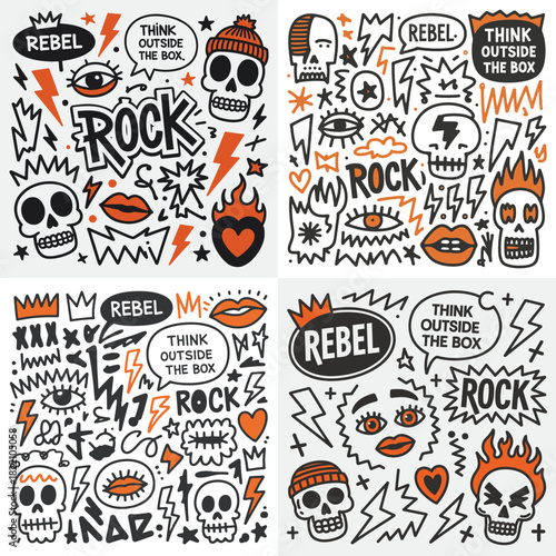 Hand drawn social media icons vector doodle seamless pattern sketch illustration set